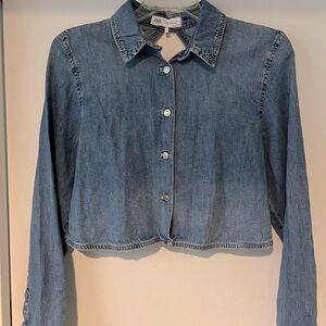 Zara Open Back Cropped Jean Shirt Size XS
